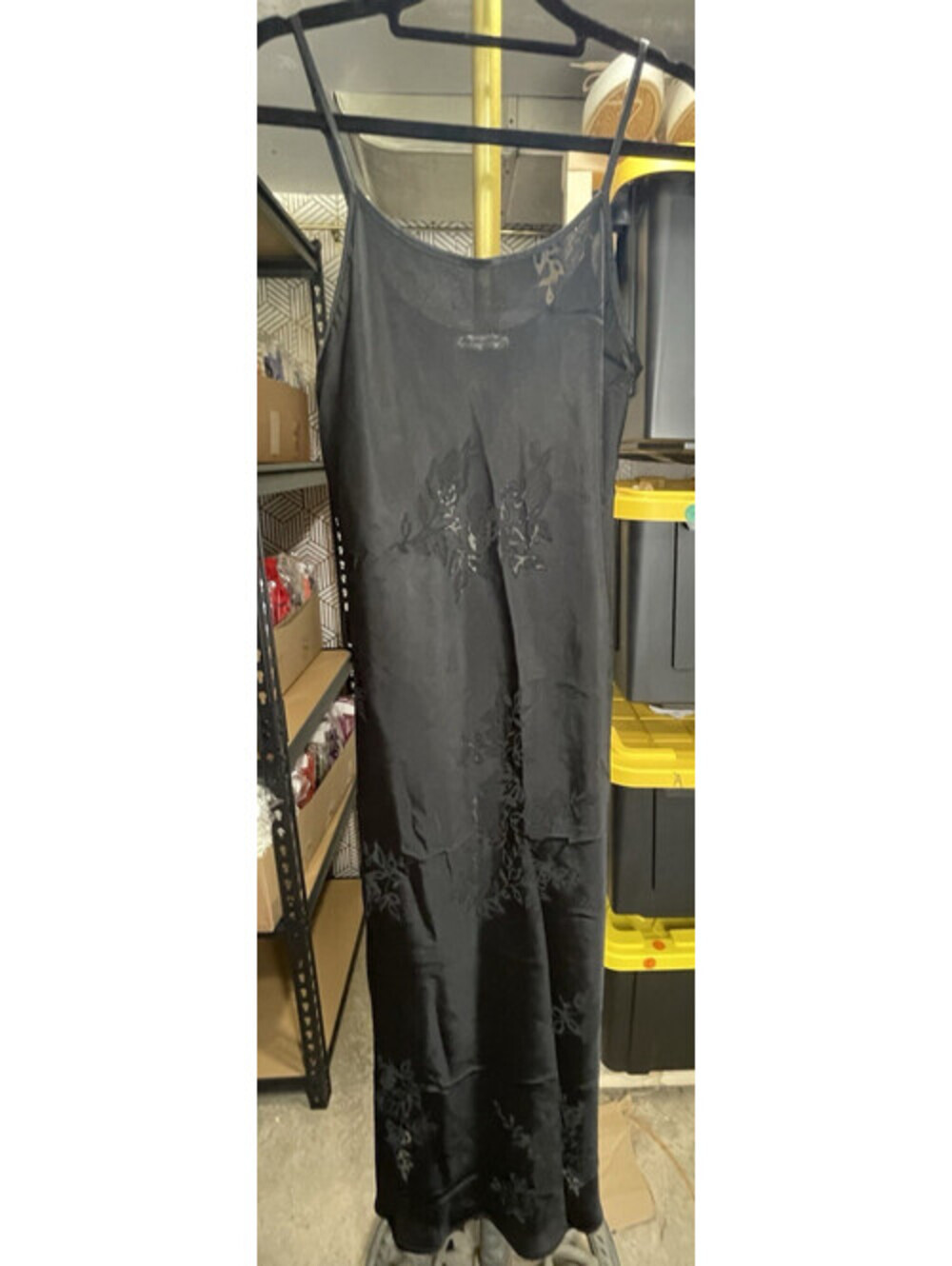 Jones New York VTG Black Burnout Floral Satin Nightgown Slip Dress Chemise Sz S
